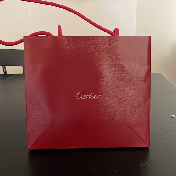Small Cartier Shopping Bag Red and Gold Tone with Rope Handles - Picture 3 of 7